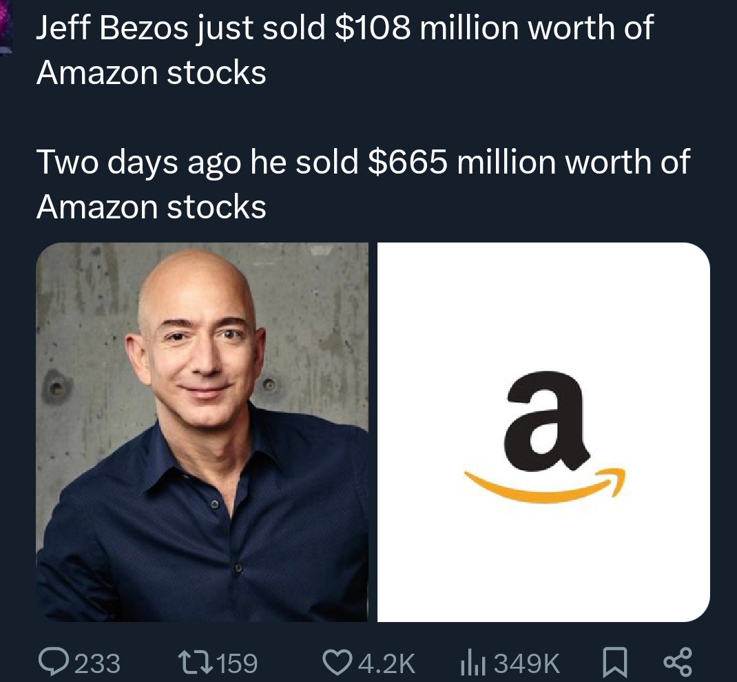 Jeff Bezos speedrunning stock liquidation - meme
