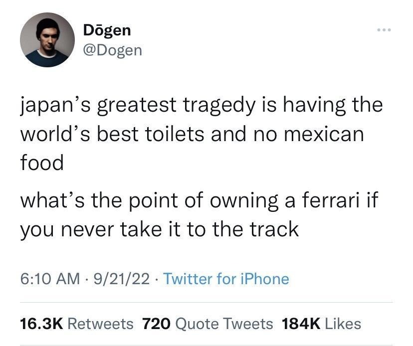 Japan: elite toilets, zero tacos. A tragedy in two acts - meme