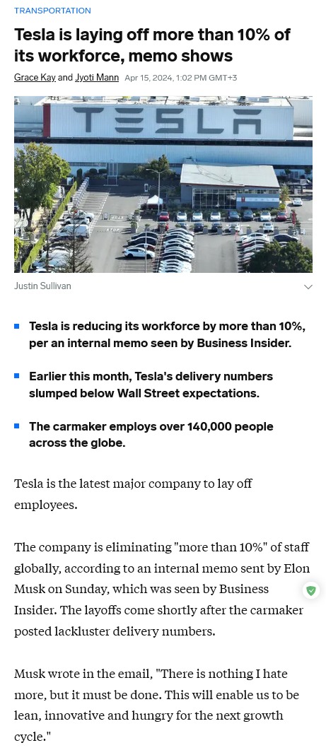 Tesla is laying off more than 10% of its workforce, memo shows - meme