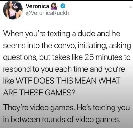 He's replying slow because the squad's mid-match - meme