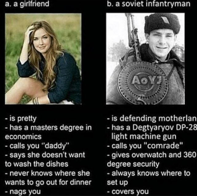 A girlfriend vs a soviet infantryman - meme