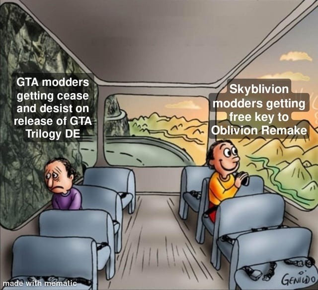 Skyblivion: cease & desist GTA modders: free launch and DLC - meme