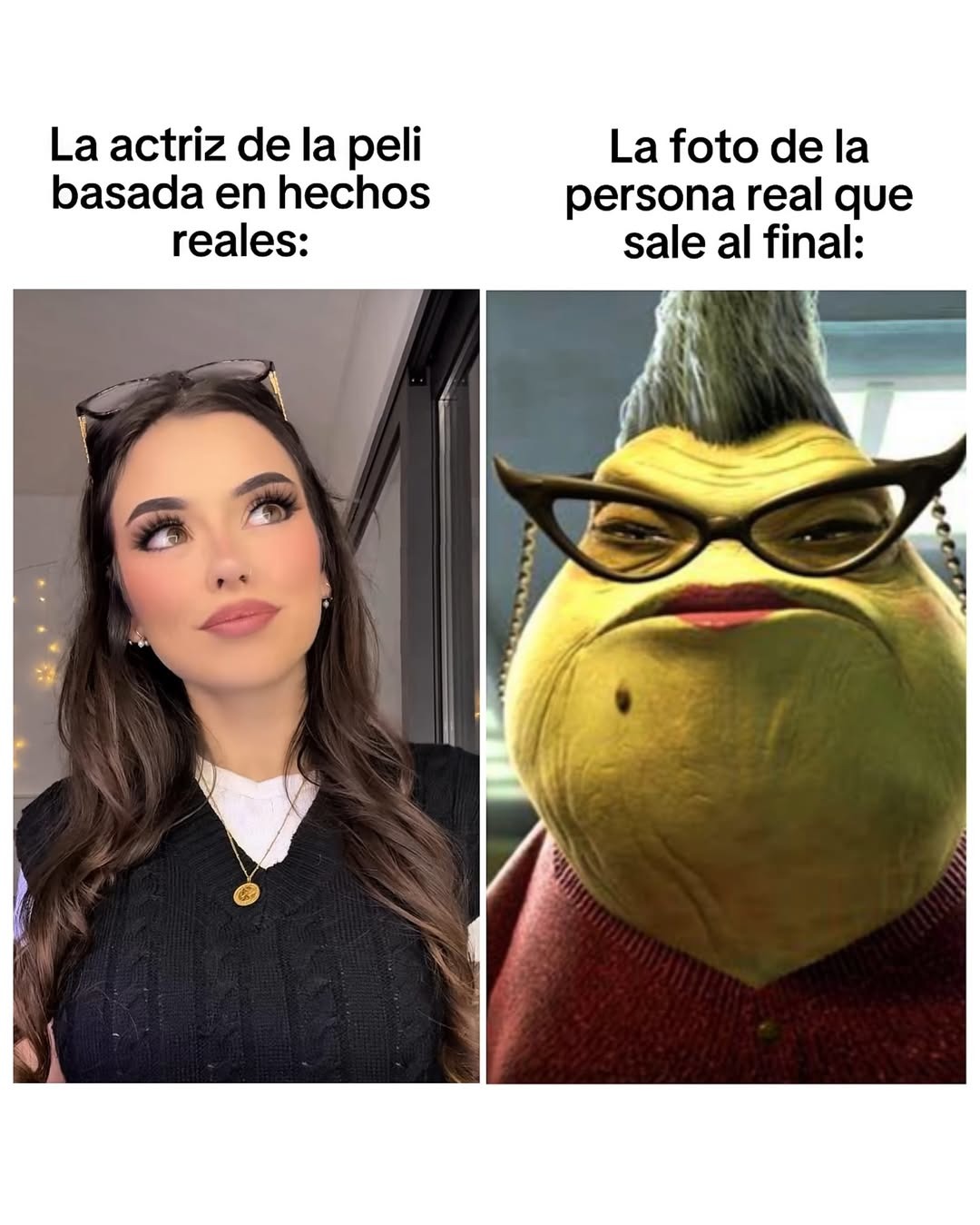La actriz de la peli vs la señora real que sale al final - meme