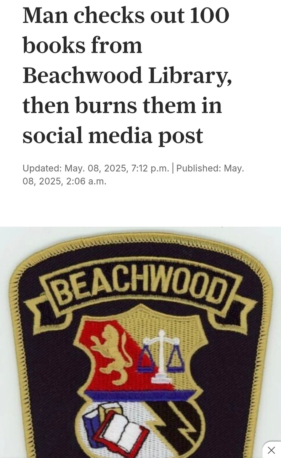 Dude checked out 100 books just to burn them online - meme