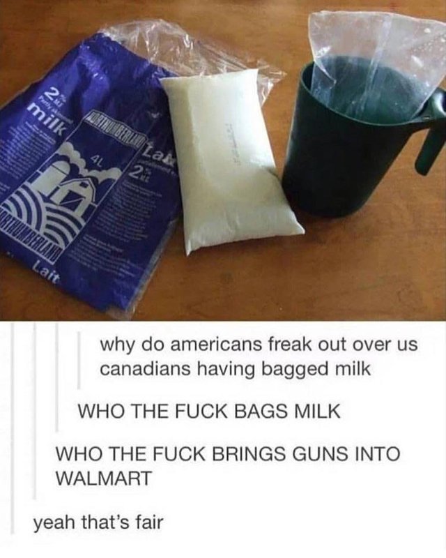 Canadians bag milk - meme