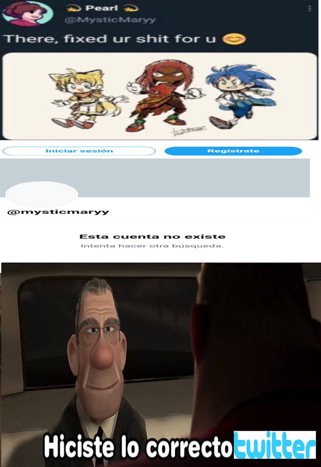 Básicamente modificar la fuerza un dibujo de Personajes humanos de Sonic,y eventualmente Twitter borro su cuenta - meme