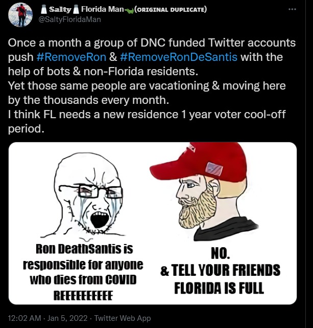 Florida Man's take on Twitter lefties losing their mind over Ron DeSantis: - meme