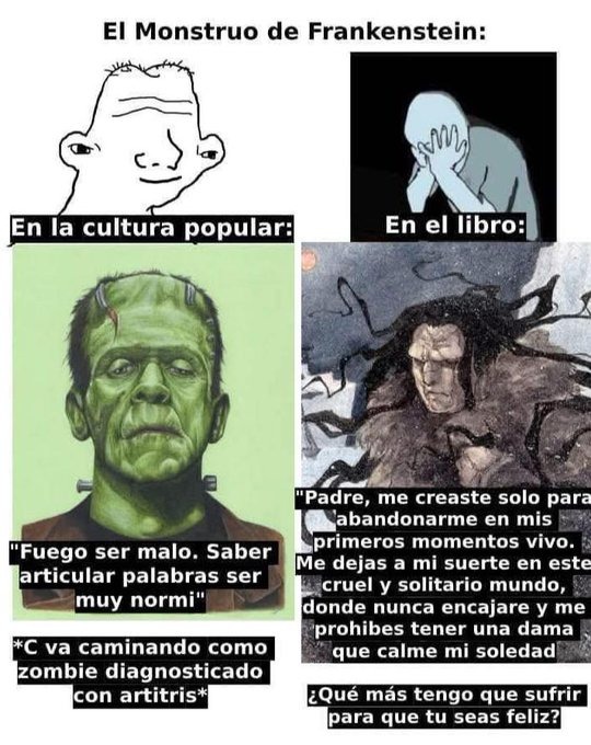 Frankeinstein en la cultura popular vs frankeinstein realmente - meme