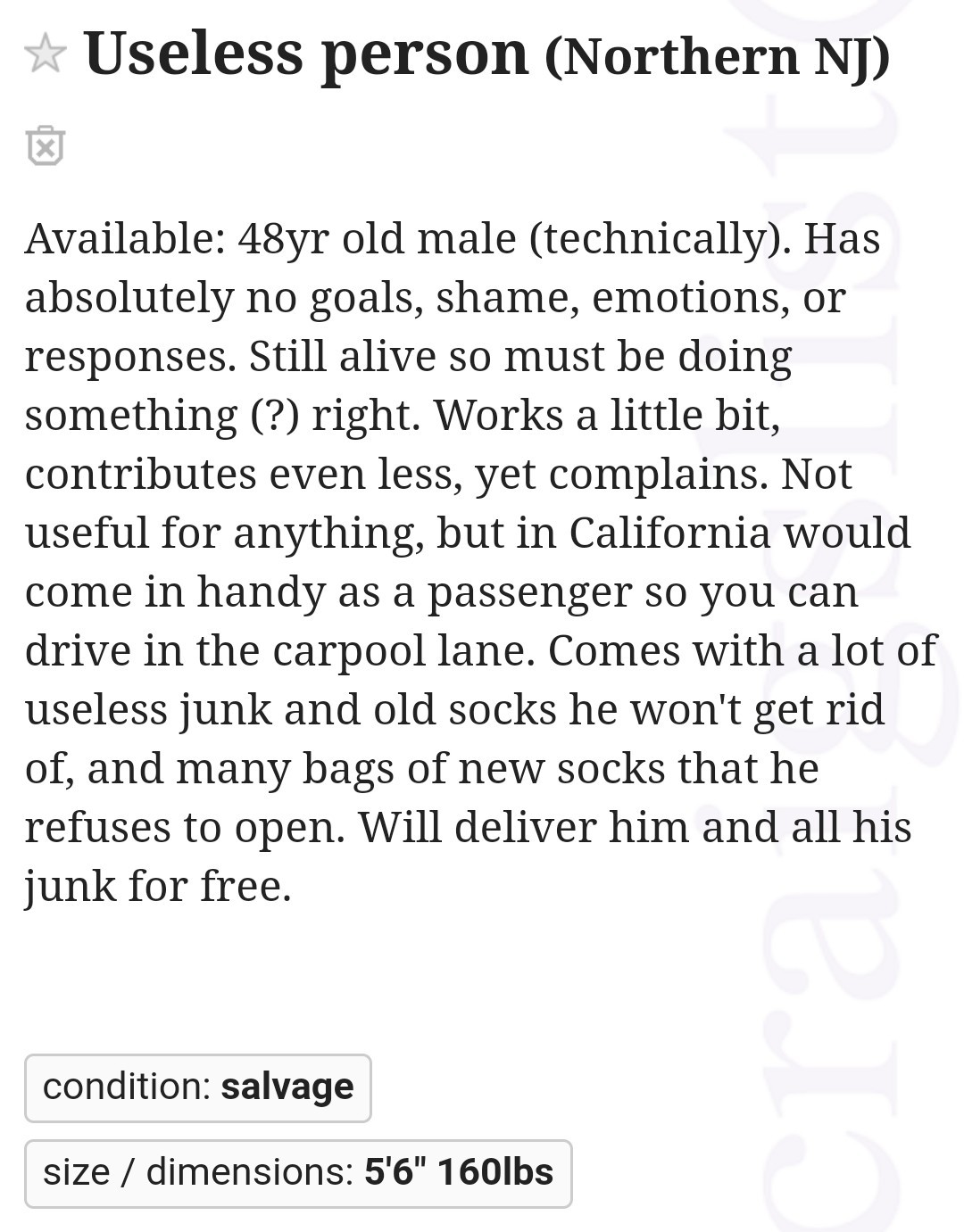 In the free section of Craigslist - meme