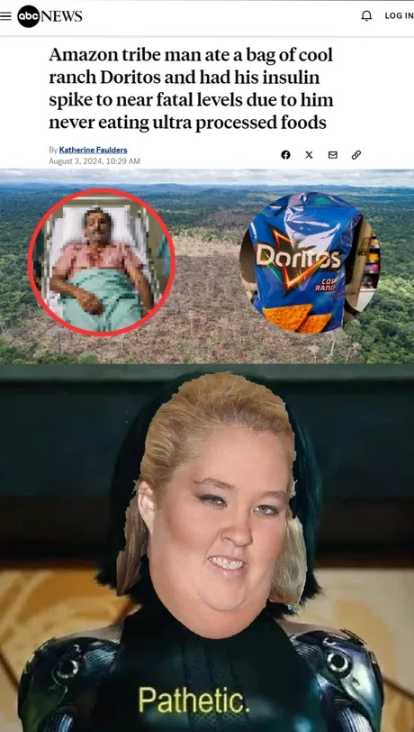 Amazon tribe man tries Doritos - meme