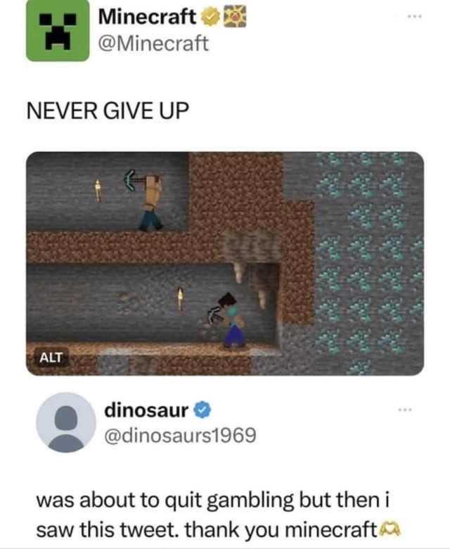 was about to gamble but minecraft told me to chill - meme