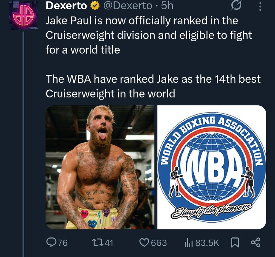 Jake Paul ranked 14th cruiserweight now what - meme