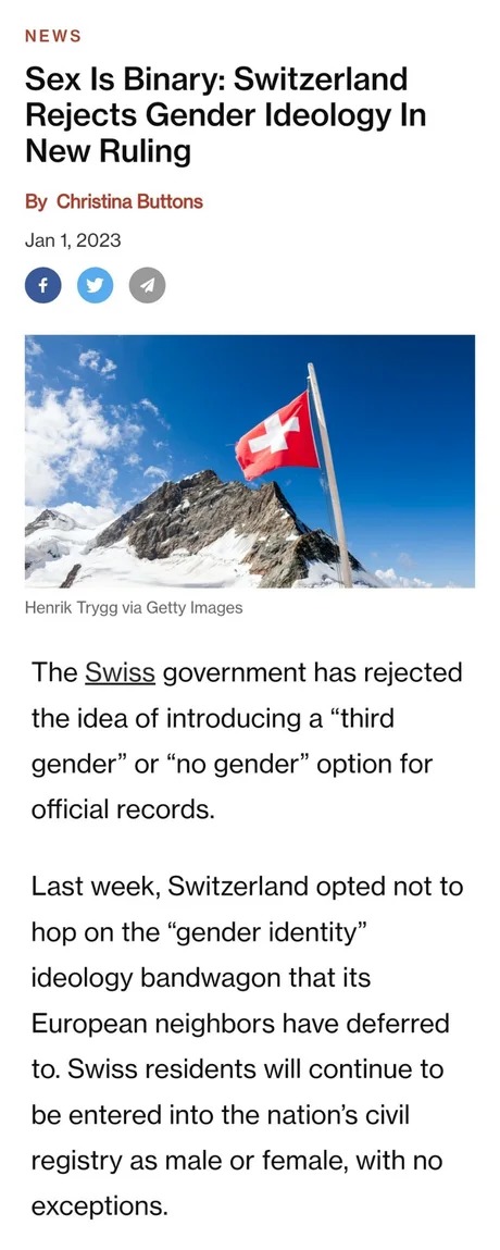 Switzerland rejects gender ideology in new ruling - meme