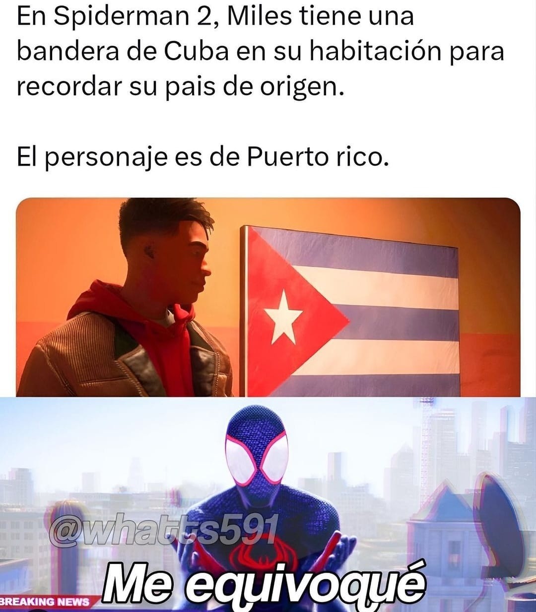 Pusieron la bandera de Cuba en vez de la de Puerto RIco en el Spiderman 2 - meme