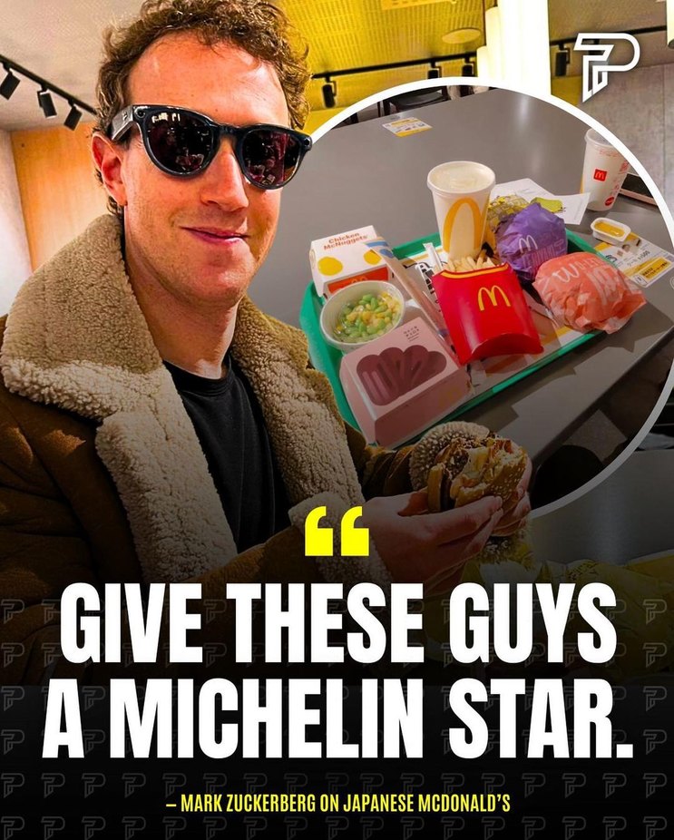Mark Zuckerberg was thoroughly impressed with the meal, suggesting it deserved a Michelin star. Zuckerberg is traveling across Asia and will also make stops in South Korea and India. - meme