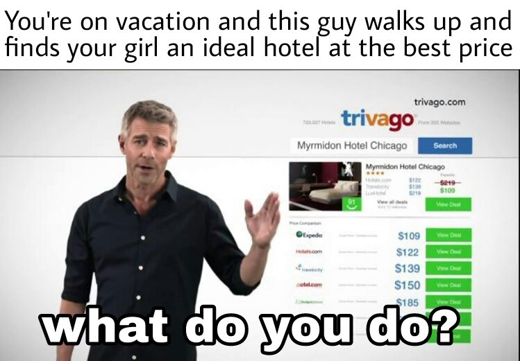 Better ingredients, better prices. Hotel Trivago. - meme