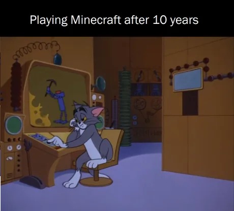 Playing Minecraft after 10 years - meme