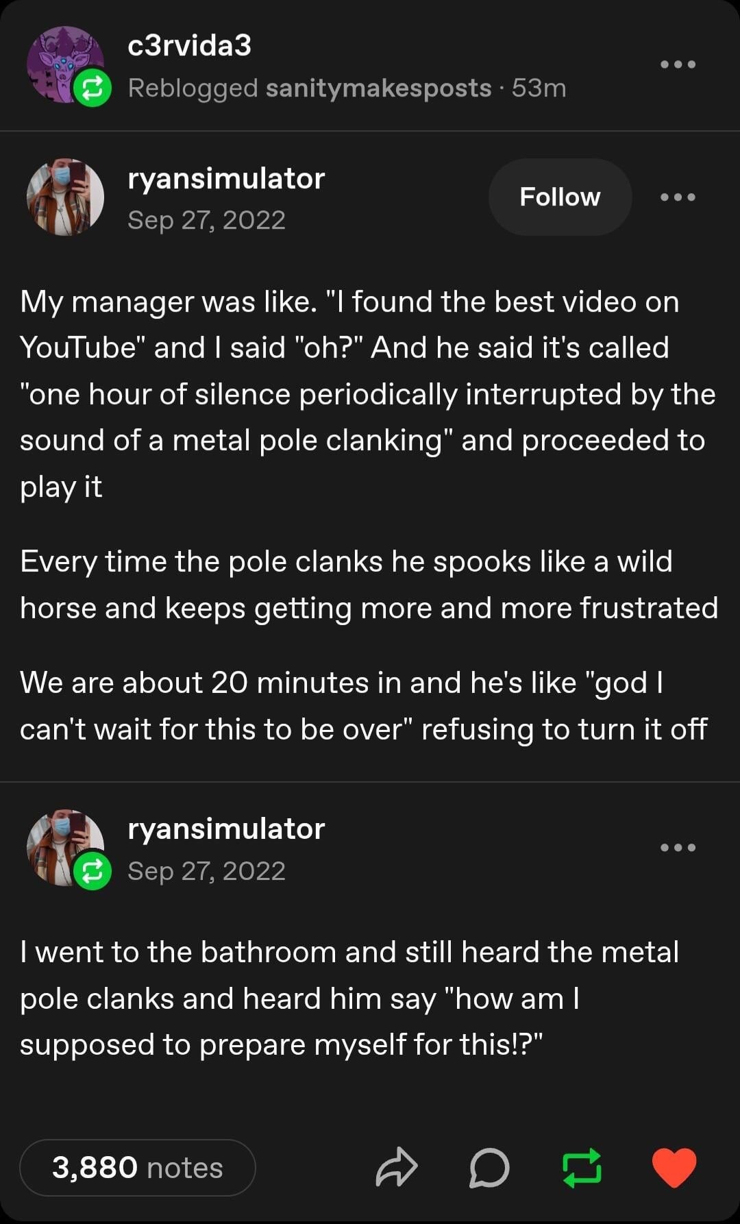Manager: best video ever. Also manager: jump scared hourly - meme