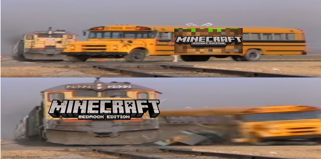 minecraft bedrock vs. minecraft pocket - meme