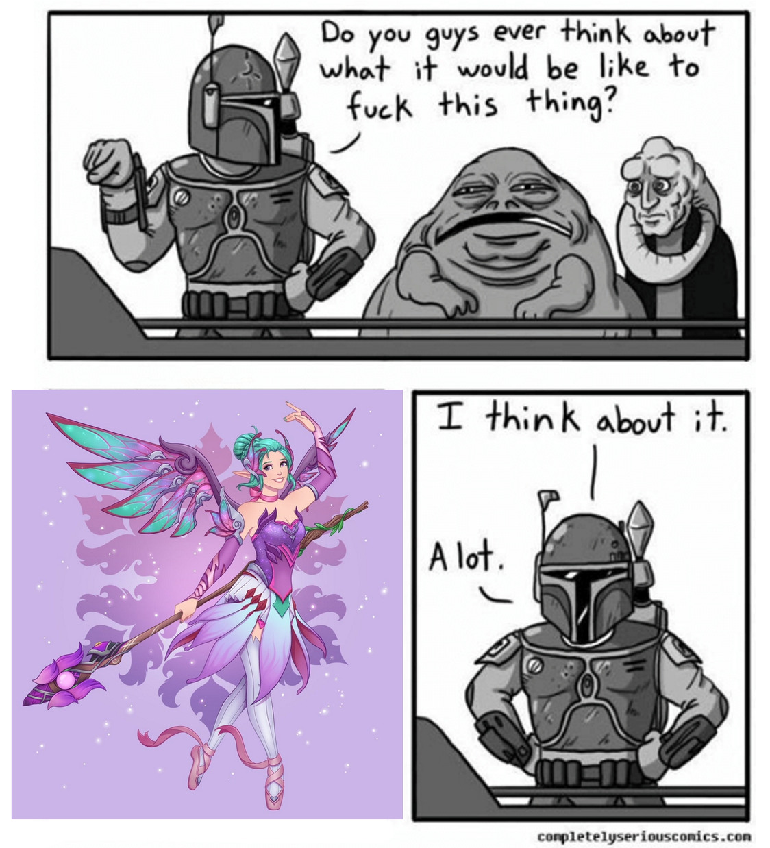 Drawing by @Faebelina on Twitter, comic by completelyseriouscomics.com - meme