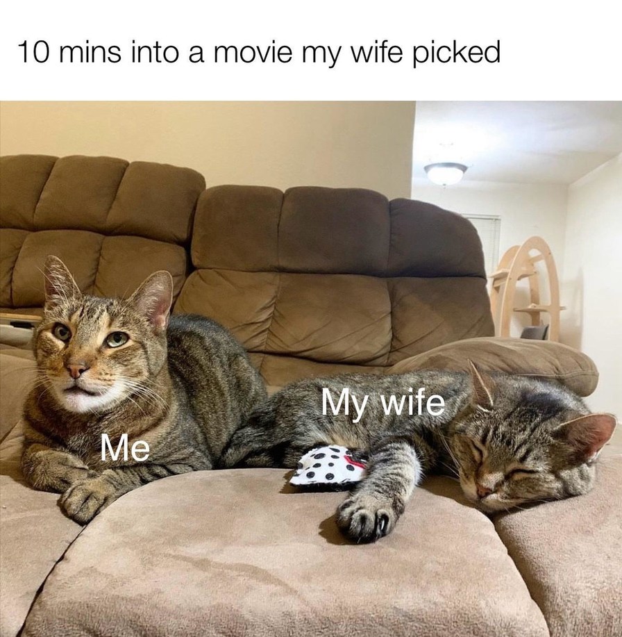 10 minutes into the movie she picked and I’m already fading - meme