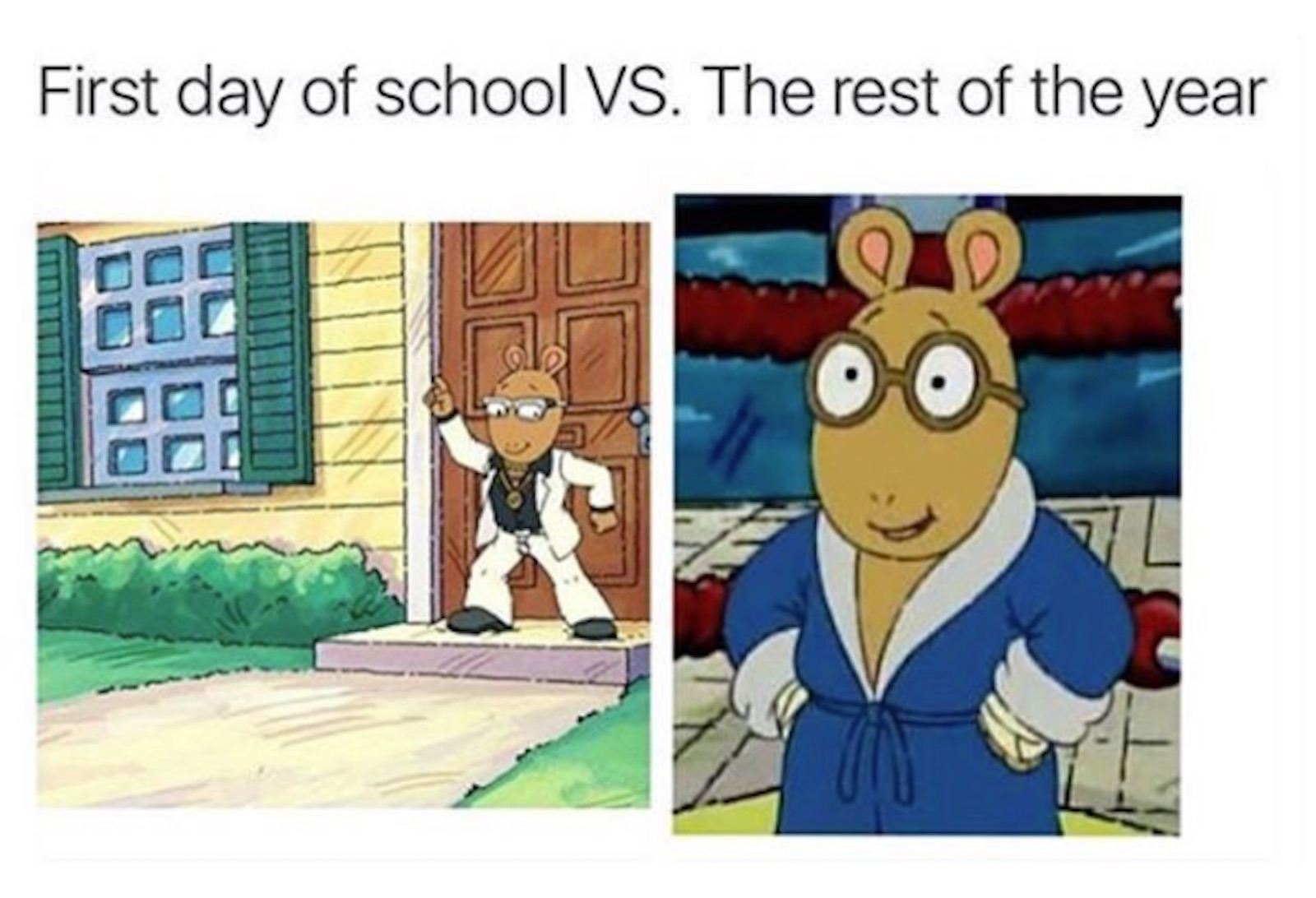 First day vs the rest of the year of school - meme