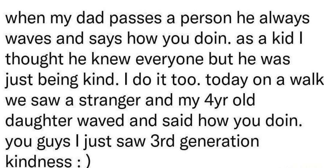 3 generations of waving at strangers like you know them - meme