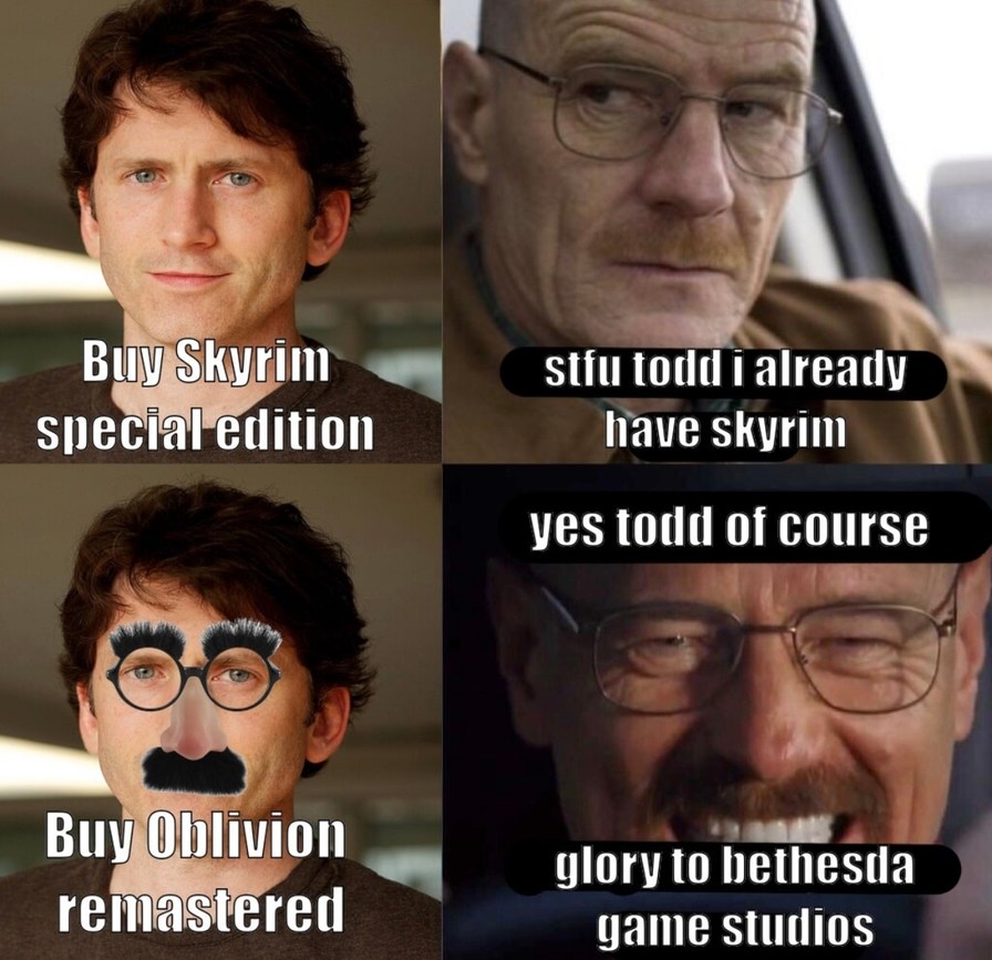 Skyrim players mad while Oblivion fans keep feasting - meme