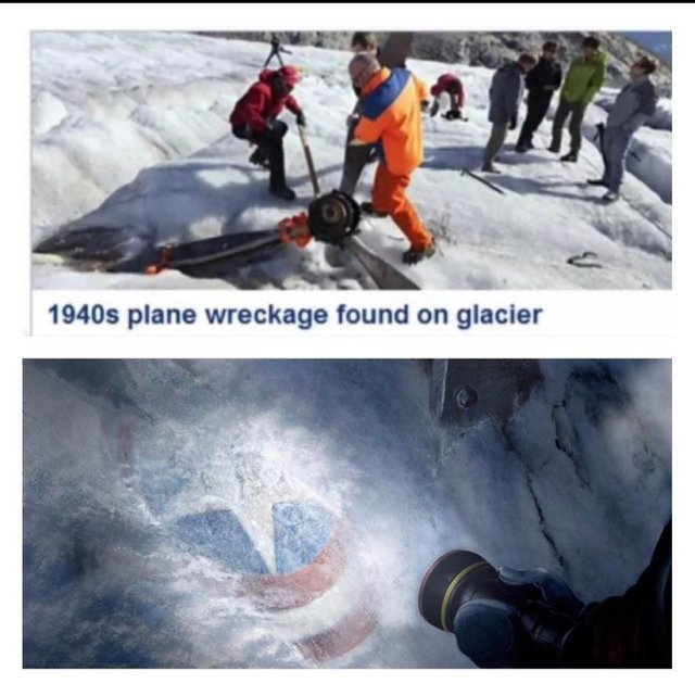 40s plane wreckage found on glacier - meme