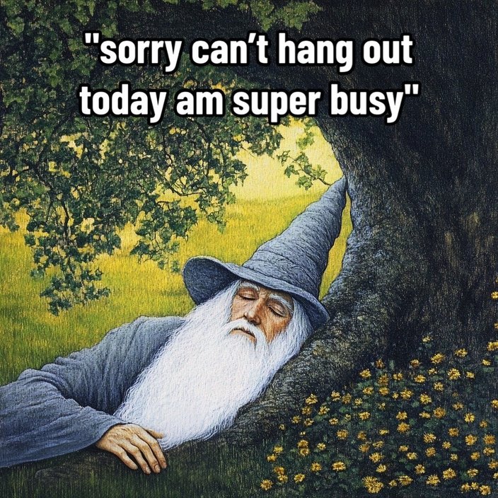 Me pretending to be busy when I just wanna stay home and rot - meme
