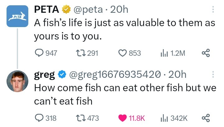 Fish are food not friends - meme