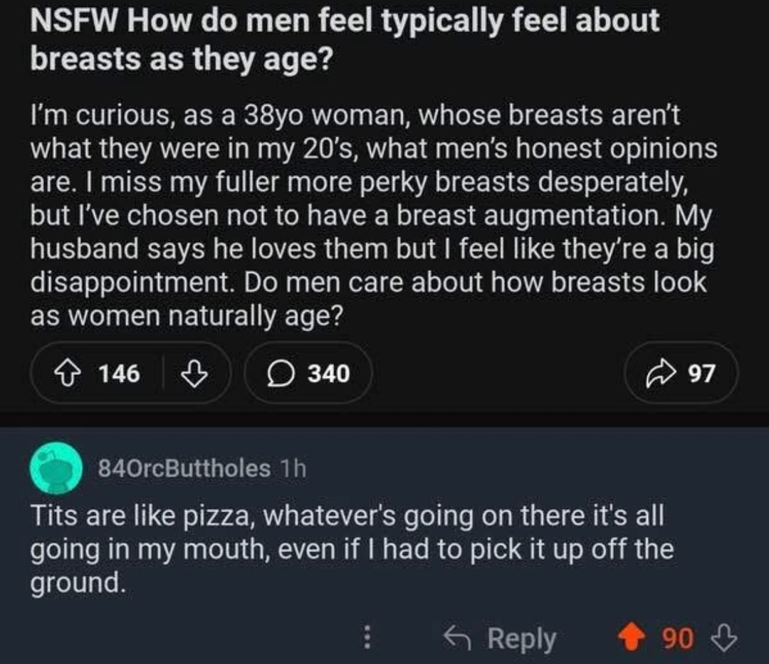 Breasts are like pizza, always a good idea - meme