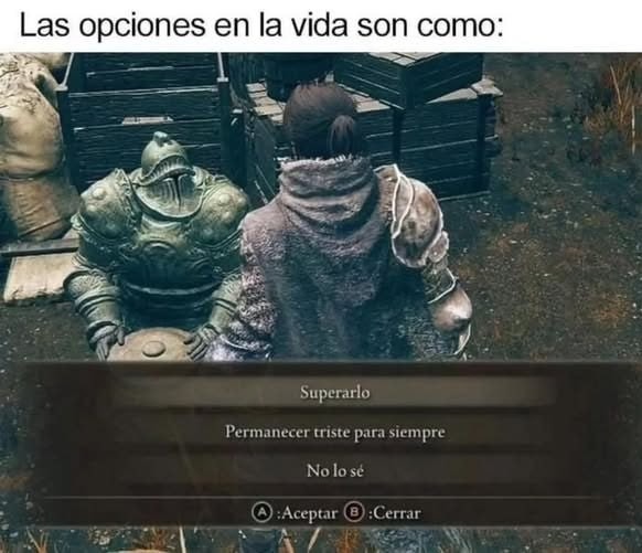 Opciones de vida según el sistema: sufrir, seguir triste o aceptar - meme