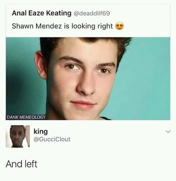 Shawn is looking right and left - meme
