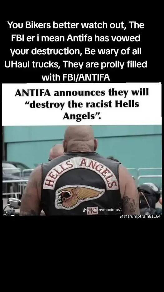 Antifa has VOWED for the destruction of the Hells Angels Motorcycle Club MC and all Outlaw Motorcycle Clubs MCs and Biker Gangs - meme