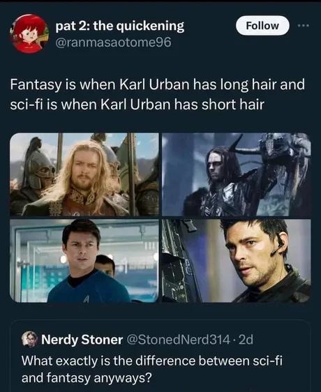 Karl Urban’s hair is the real genre indicator - meme
