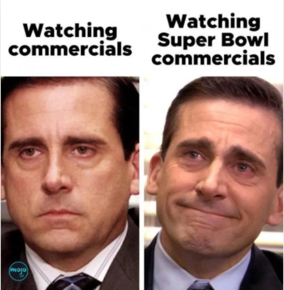 Watching Super Bowl commercials - meme