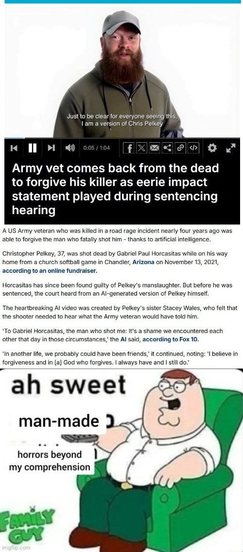 AI used to make a victim impact statement - meme