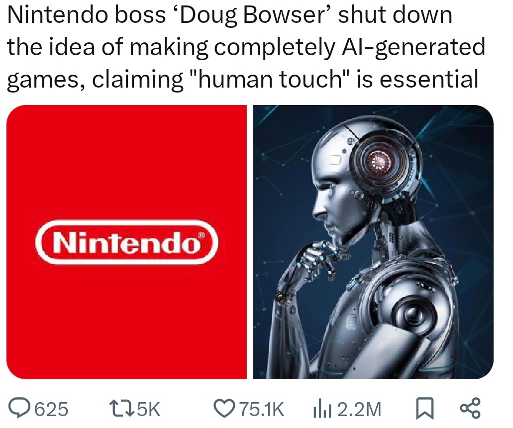Nintendo Bowser rejects AI games, insists on human chaos - meme