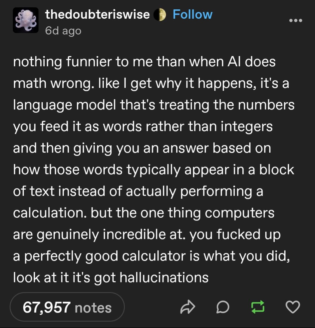AI when asked 2+2: hallucinate a dragon and call it four - meme
