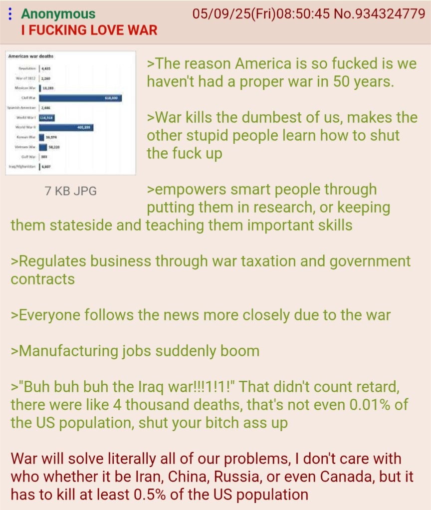 This guy thinks war is just edgy population control - meme