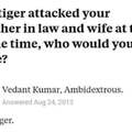 If a tiger attacked your mother in law and wife at the same time who would you save?