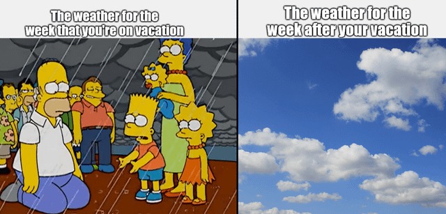 The weather for the week that you're on vacation - meme