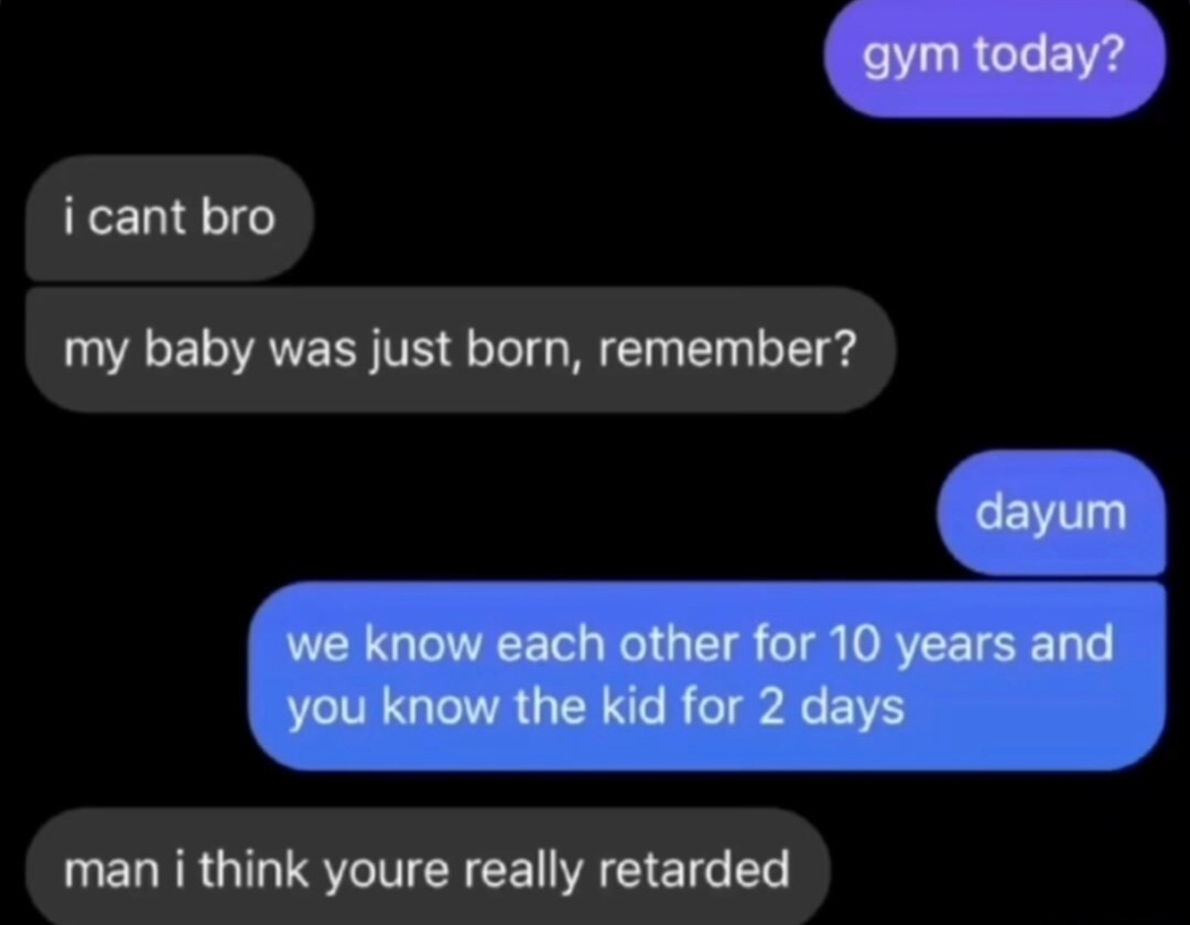 Bro skipped gym because he became a dad. Selfish, honestly - meme
