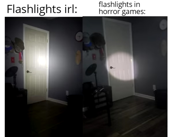 flashlights in horror games - meme