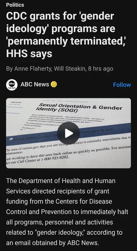 CDC grants for 'gender ideologyl programs are permanently terminated - meme