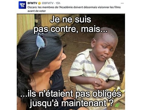 Les Oscars découvrent enfin qu’il faut voir un film avant de voter - meme