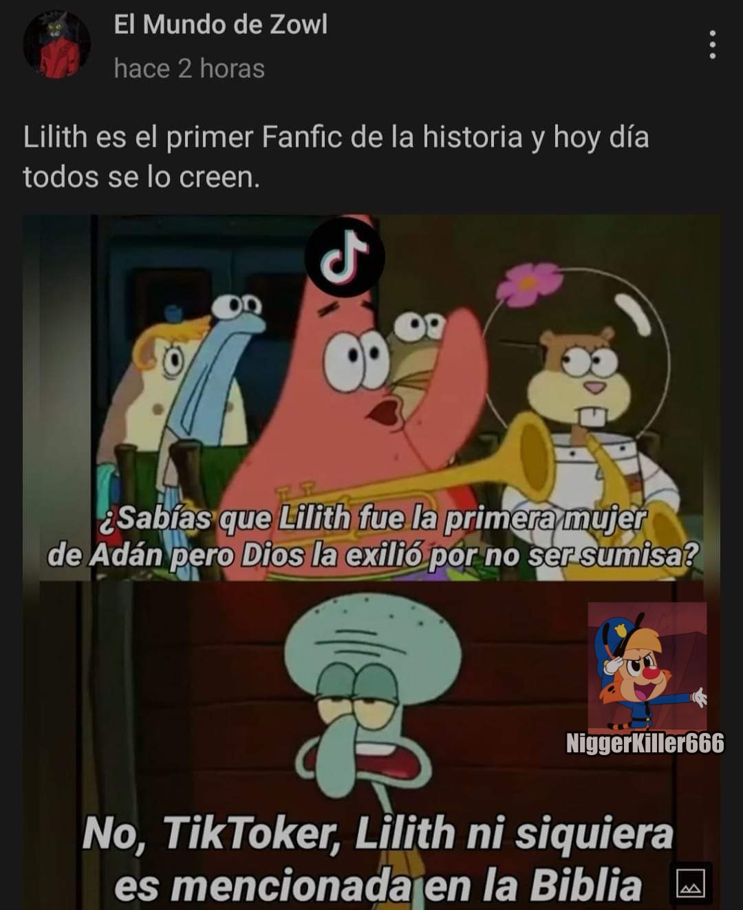 Lilith no aparece en la Biblia, pero es una figura de la tradición judía que se describe como la primera esposa de Adán. Se dice que Lilith fue creada junto con Adán en el paraíso, pero se rebeló contra Dios y fue expulsada. - meme
