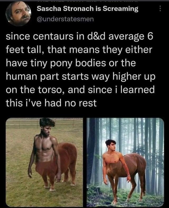 This is why centaurs should be larger sized creatures not medium - meme
