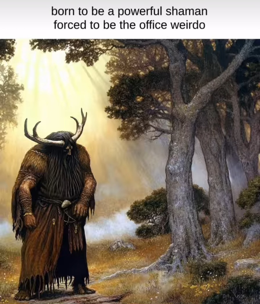 Meant to be a shaman, stuck as office weirdo - meme